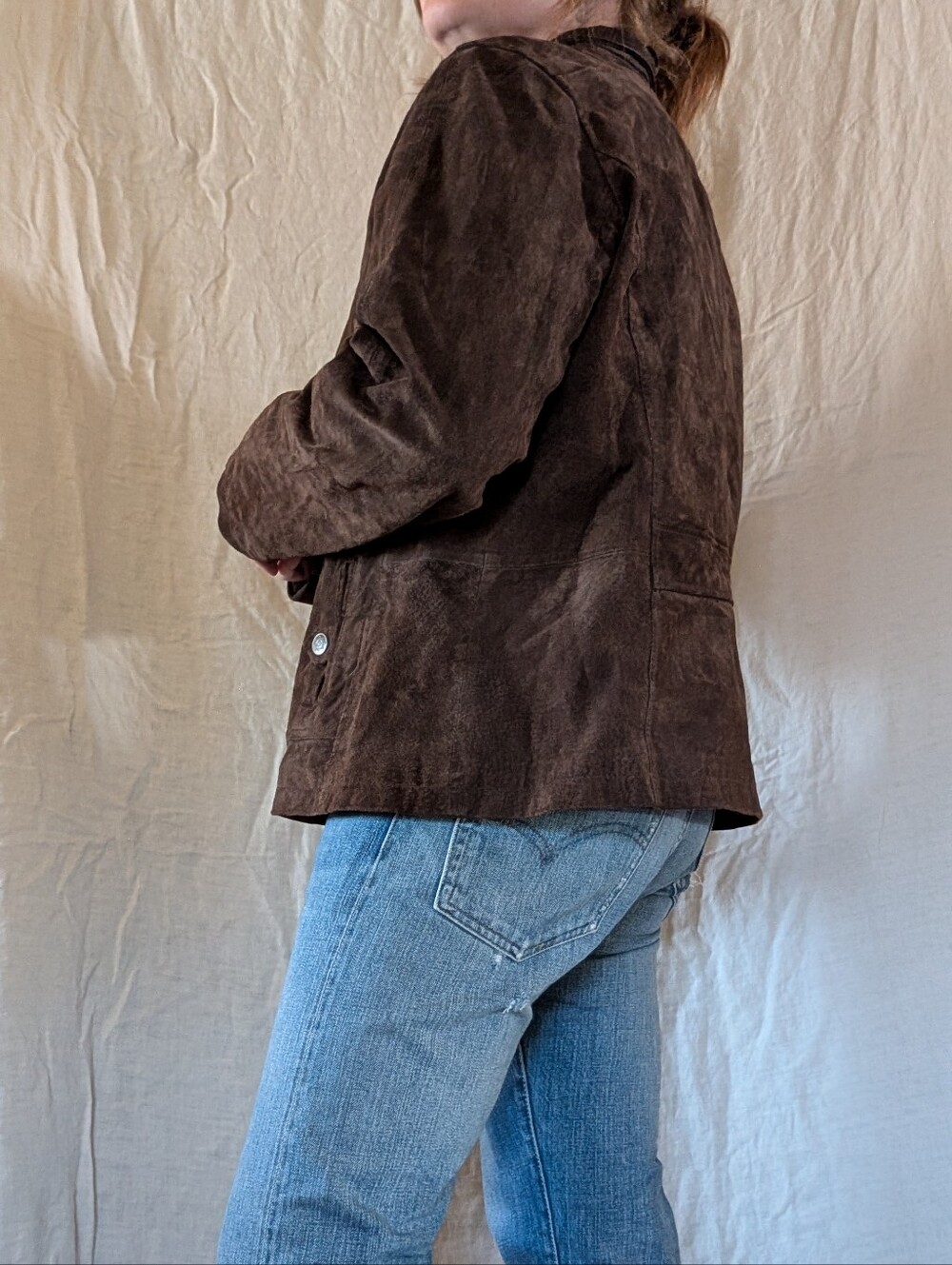 Ruff Hewn Dark Brown Suede Zip Jacket - Picture 4 of 6